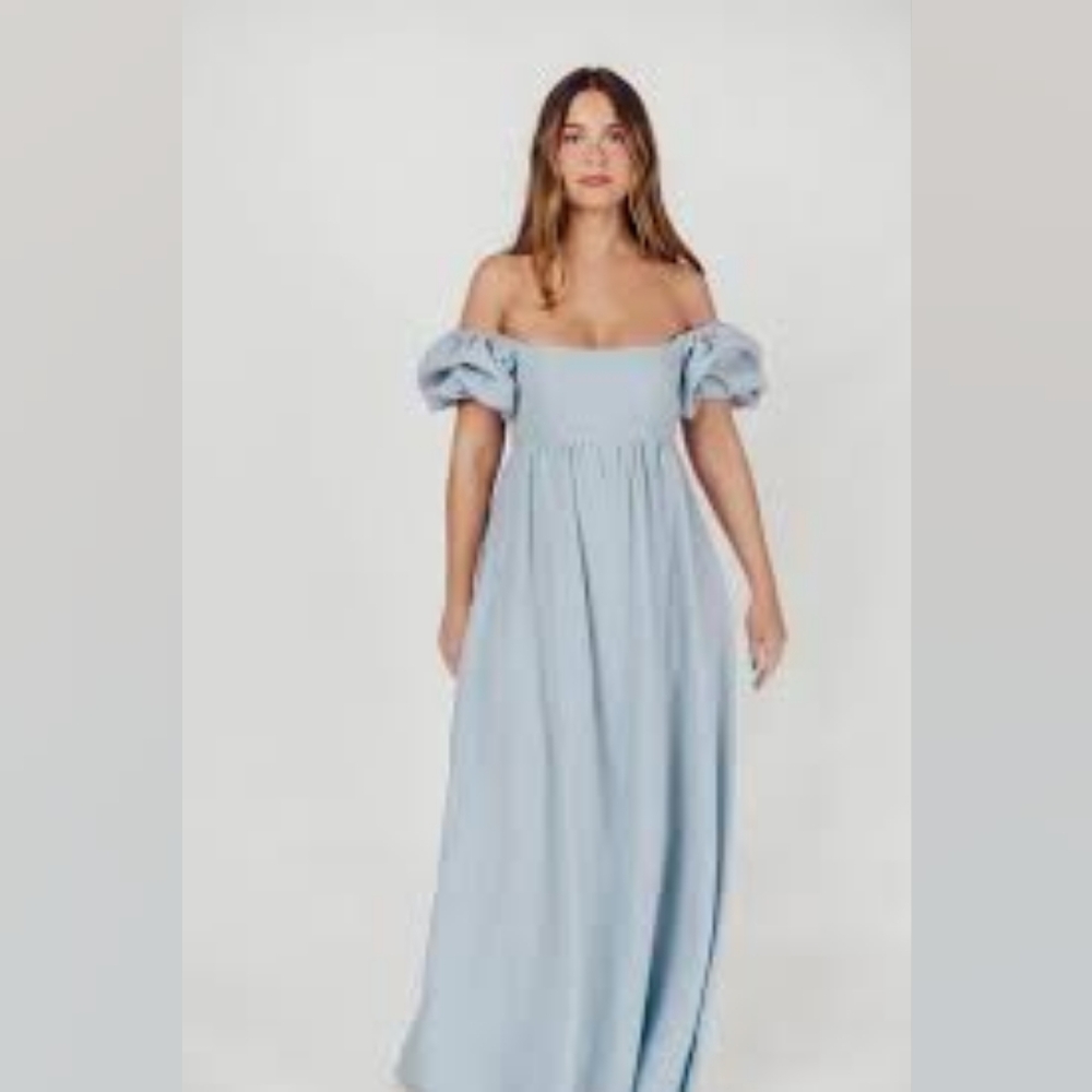 Worth Collective Candace Linen Maxi Dress Blue